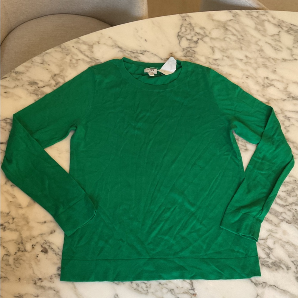 NWT JCrew Teddie Kelly Green Cotton Pullover Sweater L XL Small hole Incl patch - Picture 2 of 14